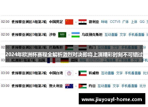 2024年欧洲杯赛程全解析激烈对决即将上演精彩时刻不可错过
